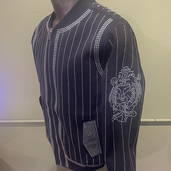 Barabas Black Beaded studded Bomber Jacket modern fit - Picture 3 of 5